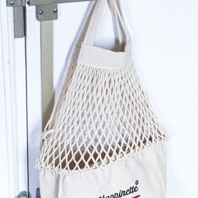 Shoppinette mesh bag embroidered M natural
