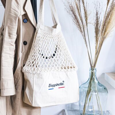 Shoppinette mesh bag embroidered XL natural