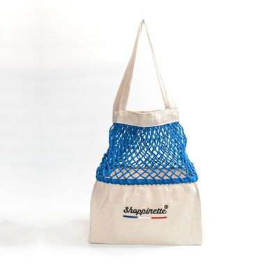 Shoppinette mesh bag embroidered XL blue