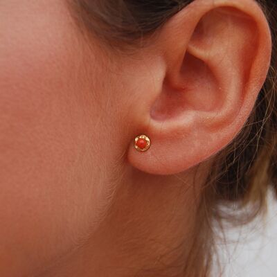Gold 18K earrings with red coral, set 2 pieces.