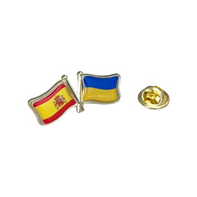 Pin de banderas cruzadas: Ucrania y España.