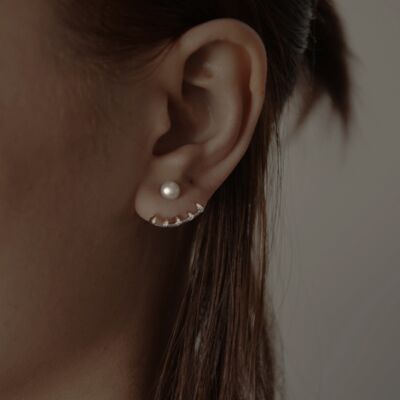 Pendientes ear jacket perla roja | Plata esterlina - Rodio blanco