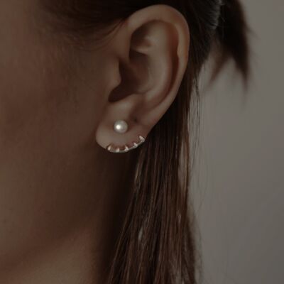 Red pearl earrings ear jacket | Sterling Silver - White Rhodium