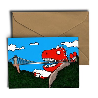 Dinosaur Vs Clifton Suspension Bridge Greeting Card