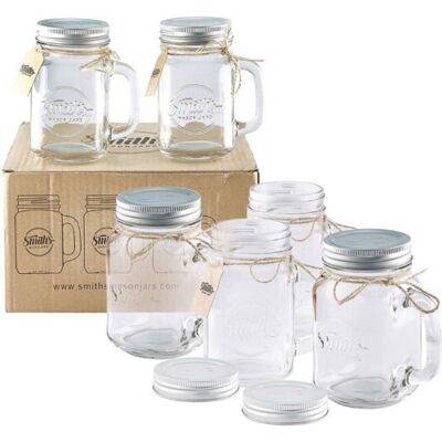 6 x 16oz Mason Jar Mugs with screw top lids with rubber seal, making air tight lovely drinking glasses with lids – also great for making overnight oats