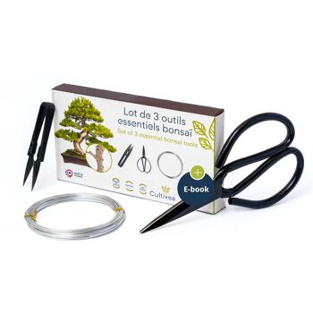 CULTIVEA - Set of 3 bonsai essential tools - Steel tool - bonsai and plant maintenance - Round scissors - Aluminum wire 1