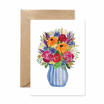 Biglietto pieghevole, bouquet di fiori in vaso, colorato ed estivo, alto A6, con busta, VE 6