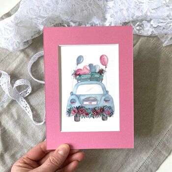 Carte pliante, voiture de mariage, vintage, A6 portrait, avec enveloppe, VE 6 3