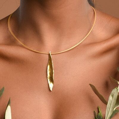 Real Olive Leaf Necklace 18K gold filled on sterling silver