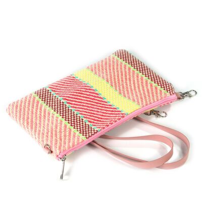Woven Style Clutch Bag - Pink/Yellow