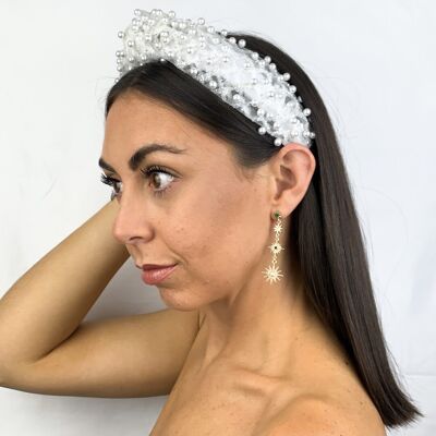 Lila weißes Perlen-Turban-Stirnband