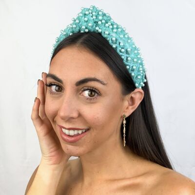 Lila Aqua Pearl Turban Headband