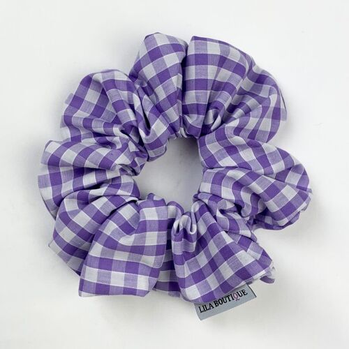 Lila Purple Gingham Scrunchie