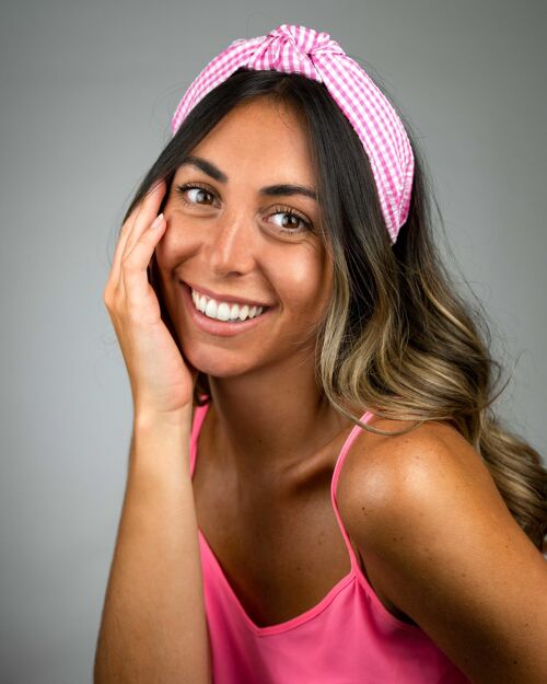 Lila Pink Gingham Turban Headband - Womens