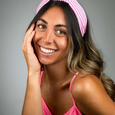 Lila Pink Gingham Turban Headband - Womens