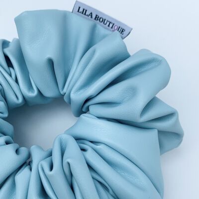 Lila Baby Blue Leather Scrunchie