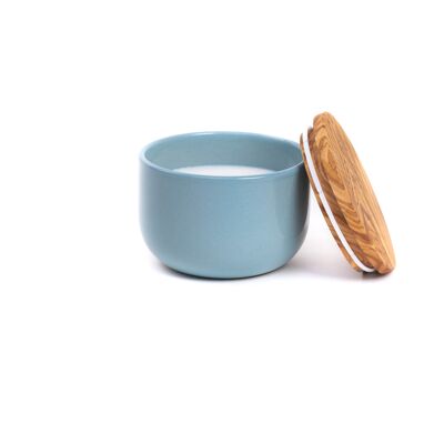 Vela perfumada de pan de jengibre, tarro de cerámica azul