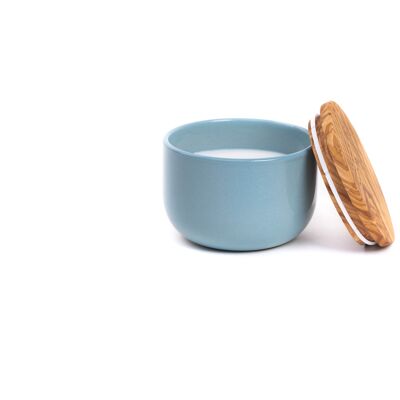 Candela profumata al pan di zenzero, vasetto in ceramica blu
