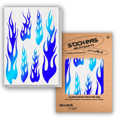 Planches de stickers réfléchissants format A5 Flamme Bleu