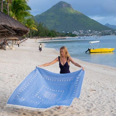 CELESTINE - Blue and Beige Organic Cotton Beach Towel