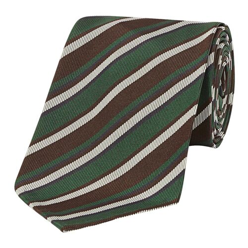Grey, brown and white regimental striped 10-fold silk tie
