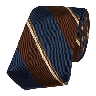 Navy and brown silk regimental stripe 10-fold silk tie