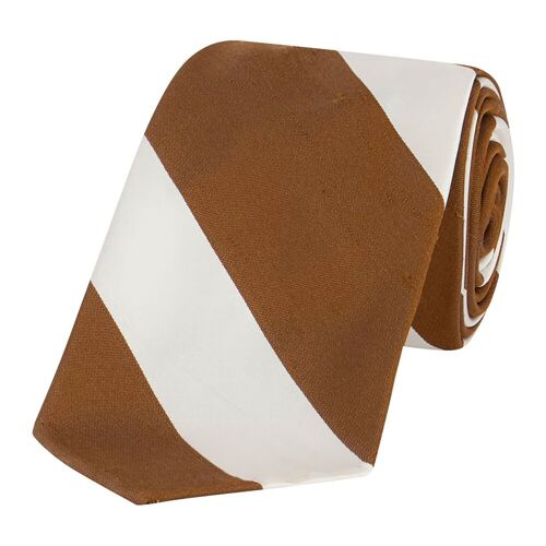 Brown and ivory large regimental stripe tie