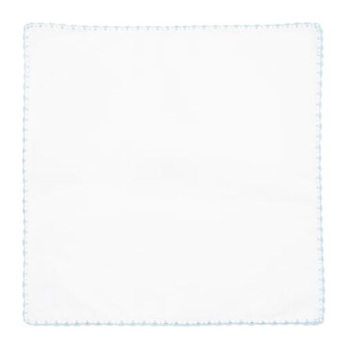 White and blue cotton poplin embroidered pocket square