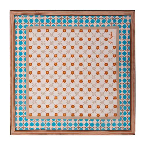 Orange and blue cotton magna grecia pocket square