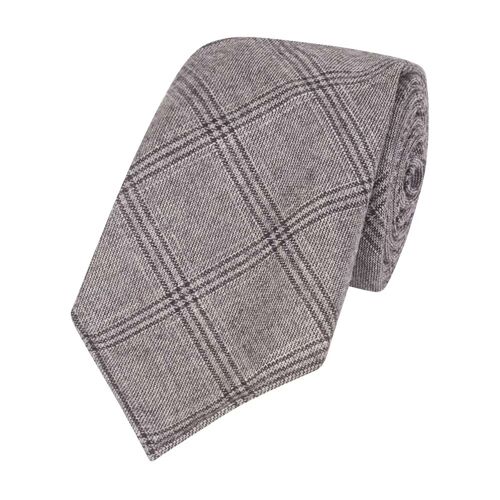 Grey wool ten-fold large check tie