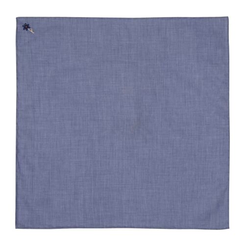 Blue daisy-embroidered cotton poplin pocket square