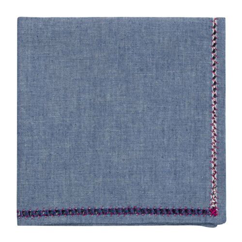 Denim chambray cotton embroidered column pocket square