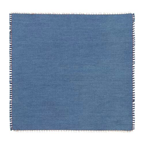 Denim chambray cotton fringed pocket square