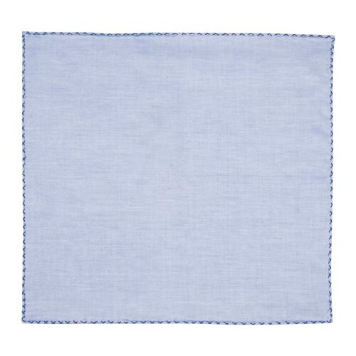 Light blue criss-cross trimmed cotton pocket square