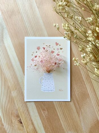 Carte fleurs séchées illustrée « Le pot-au-lait », fleurs roses, carte fleurie de la collection " nature morte" 3