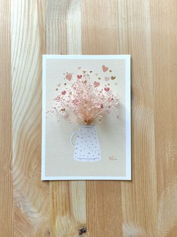 Carte fleurs séchées illustrée « Le pot-au-lait », fleurs roses, carte fleurie de la collection " nature morte" 4