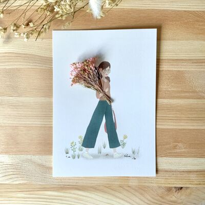Póster de flores "El paseo", póster A5 ilustrado con flores secas