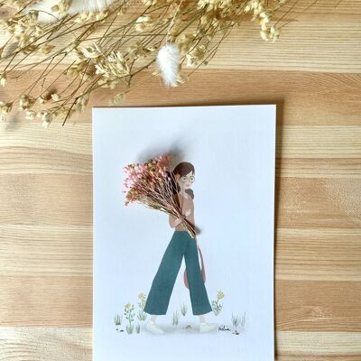 Póster de flores "El paseo", póster A5 ilustrado con flores secas