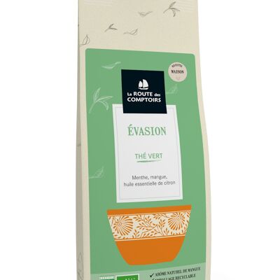 Green tea EVASION - Mint, mango, HE lemon - 100g bag