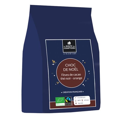 Thé noir CHOC DE NOËL - Éclat de fèves de cacao, thé noir, épices et agrumes - Mini sachet 40g