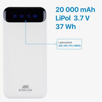 VA2280 Portable Batterie Power Bank avec Affichage 20000mAh Blanc 6