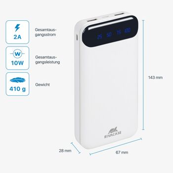 VA2280 Portable Batterie Power Bank avec Affichage 20000mAh Blanc 7