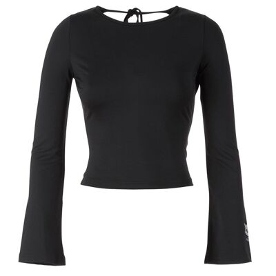 Yoga-Shirt "Soraya", black – Cropped Langarmshirt mit tiefem Rückenausschnitt