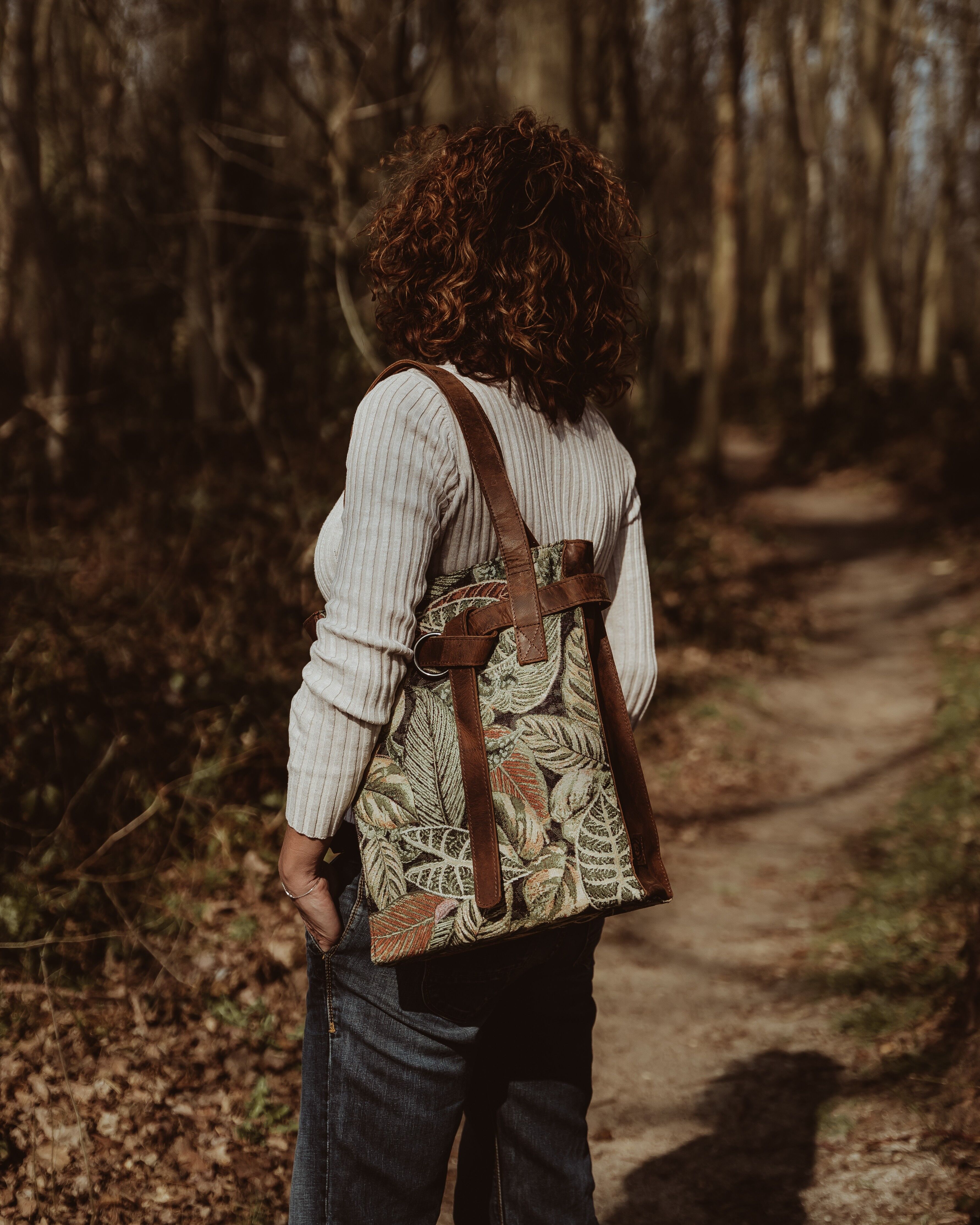 UR 899 cacciatore di fiori Borsa da lavoro in pelle 'Foglie'