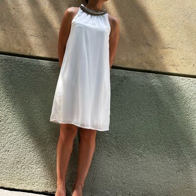 White Dress with strass collar
