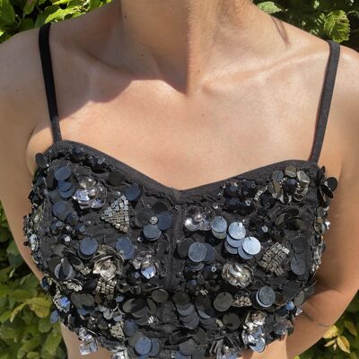 Black beaded cropped Top - S