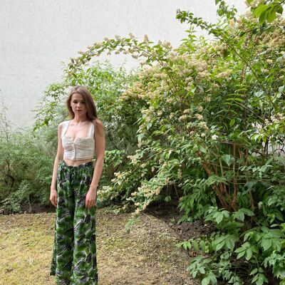 Floral green high waist loose Trousers - S/M