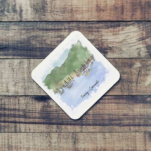 Art of Cornwall Coaster, Fowey Painting, Cornwall Many Boats