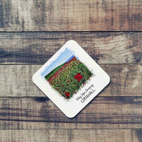 Art of Cornwall Coaster, Poppies at Polly Joke, Cornwall