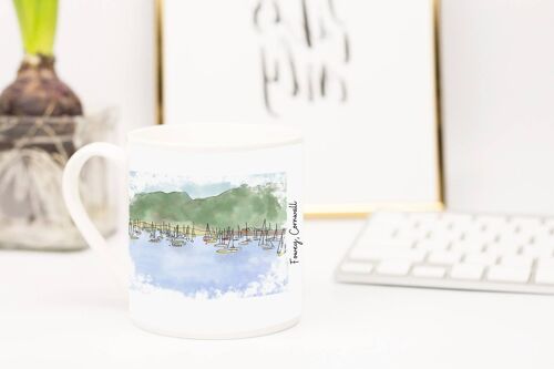 Art of Cornwall, Bone China Mug, Fowey (many Boats) Cornwall